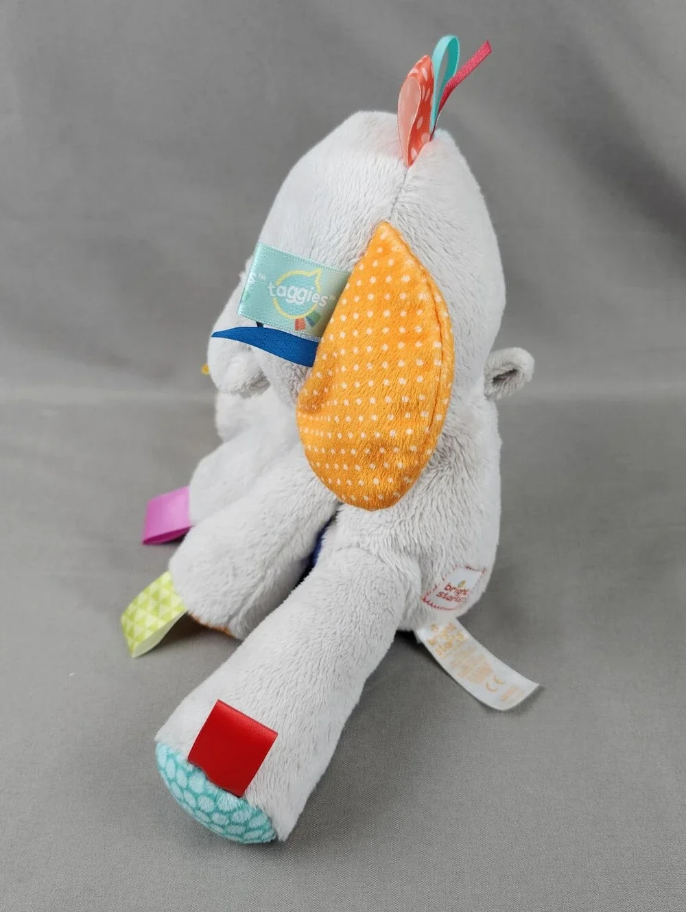 Bright Starts Taggies Elephant Gray Plush Lovey Baby Rattle Toy 9